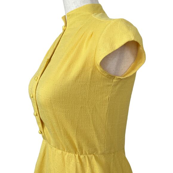 Yellow Vintage 1970s ILGWU Union Made Button Front Mandarin Collar Shirtdress - Picture 5 of 14